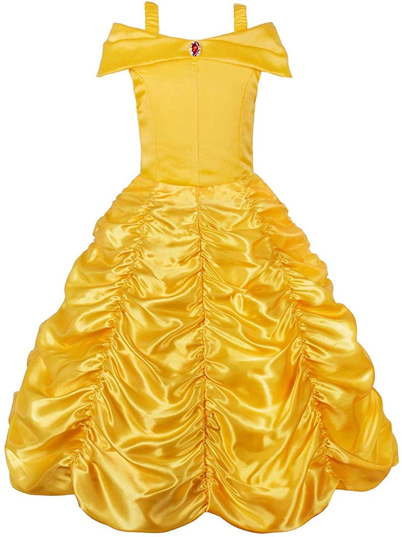 JerrisApparel Princess Dress Off Shoulder Layered Costume for Little Girl (4 Years, Yellow with Accessories) - Image 2